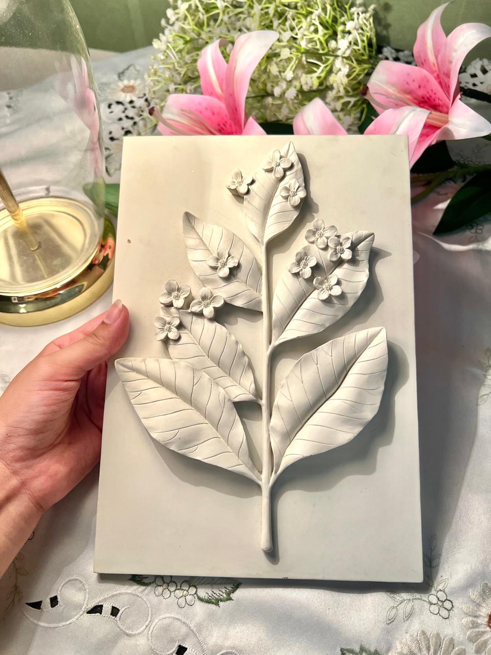 3D floral and botanical relief wall art / plaque large 10.5 in