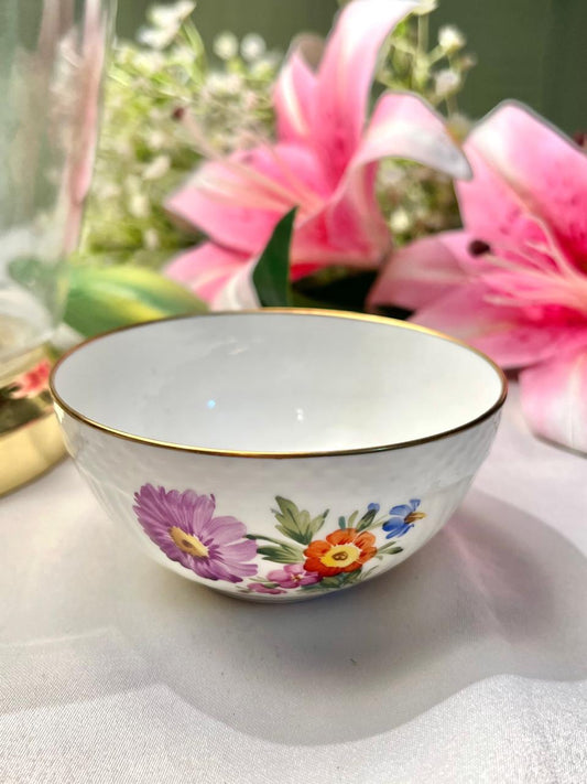 Royal Copenhagen Floral Porcelain Bowl with Gold Rim 4"