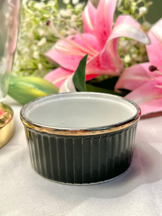 APILCO France Ribbed Porcelain Ramekin with Metallic Rim 3.5"