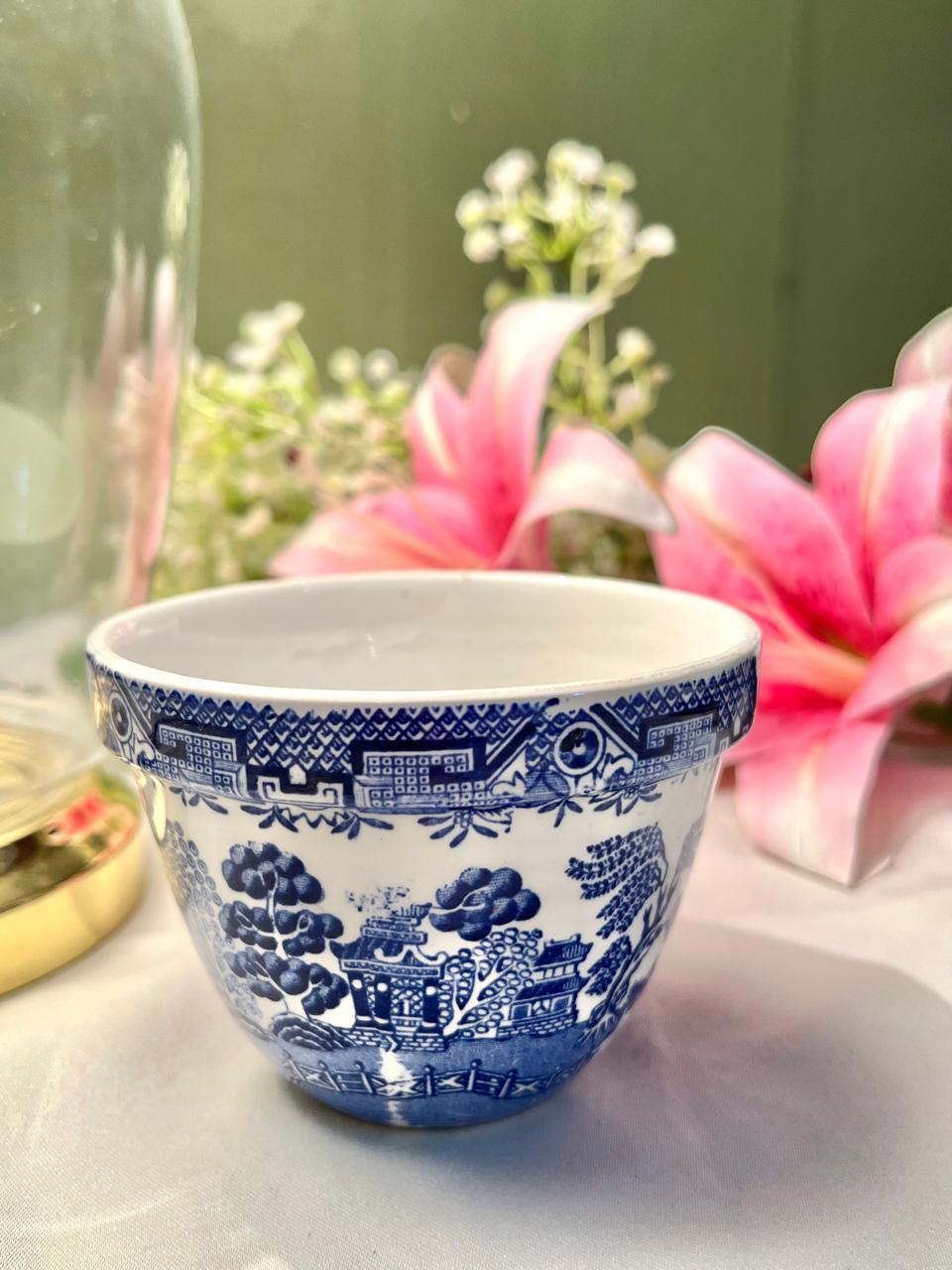 Blue & White Willow-Style Ceramic Bowl or Planter 4.25"