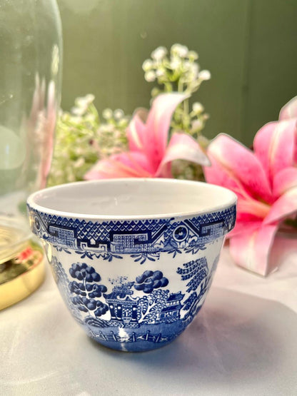 Blue & White Willow-Style Ceramic Bowl or Planter 4.25"