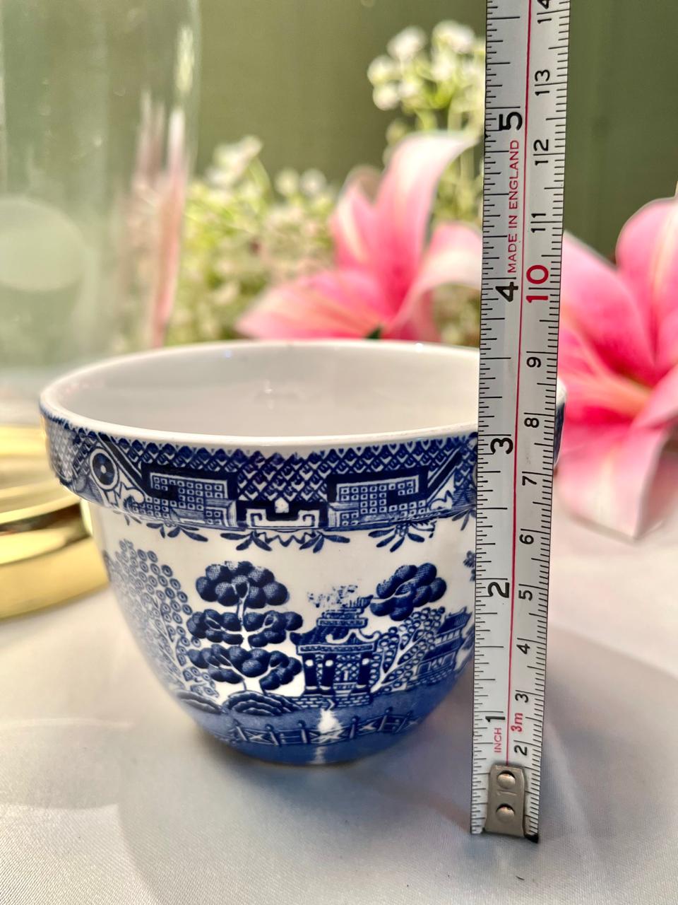 Blue & White Willow-Style Ceramic Bowl or Planter 4.25"