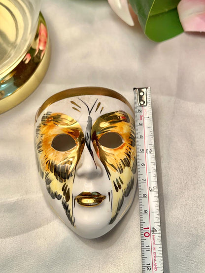 Gold & White Ceramic Face Wall Mask 4"