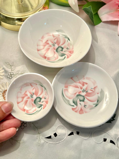 Pink Floral Ceramic Bowl Set 3-Piece 3"–5.5"