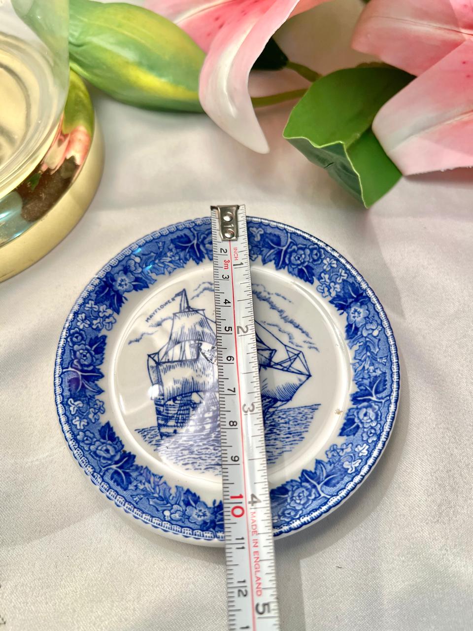 Mayflower Blue & White Ship Decorative Plate 4.25"