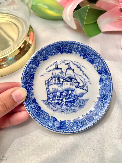 Mayflower Blue & White Ship Decorative Plate 4.25"