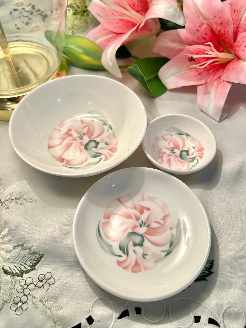 Pink Floral Ceramic Bowl Set 3-Piece 3"–5.5"