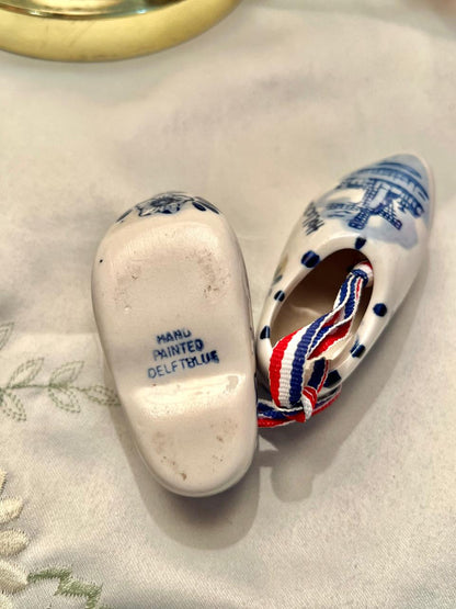 Hand Painted Delft Blue Holland Clogs Pair 3"
