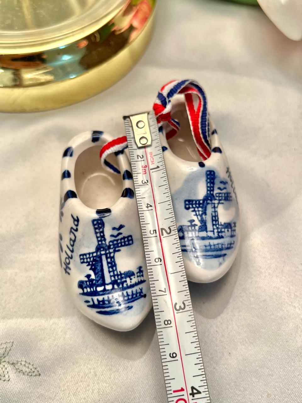 Hand Painted Delft Blue Holland Clogs Pair 3"