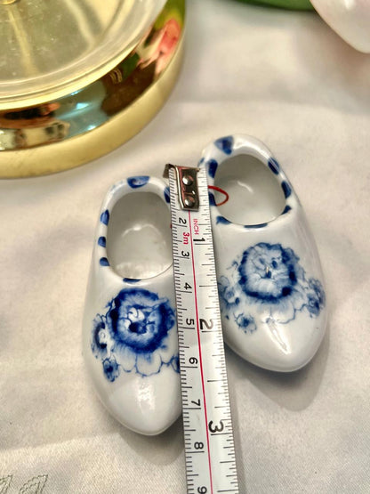 Blue & White Floral Miniature Ceramic Clogs Pair 3"