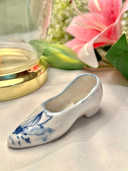 Vintage Blue & White Ceramic Miniature Shoe Approx. 3.5 in