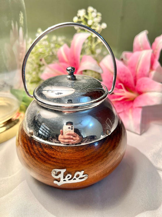 Vintage Wooden Lidded Jar with Metal Top Approx. 4 in