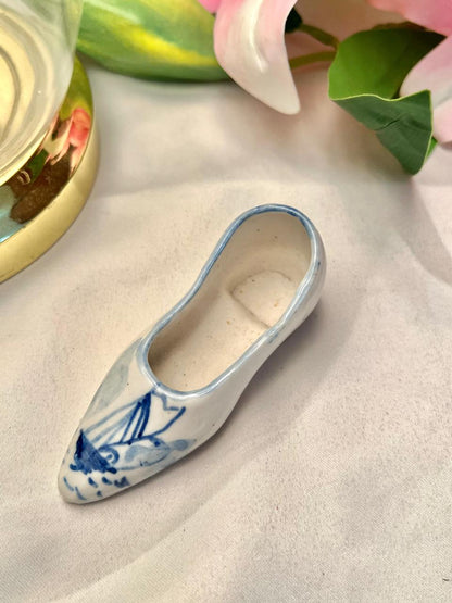 Vintage Blue & White Ceramic Miniature Shoe Approx. 3.5 in
