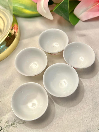 5-Piece Pink Floral Mini Ceramic Bowl Set Approx. 2.5 in