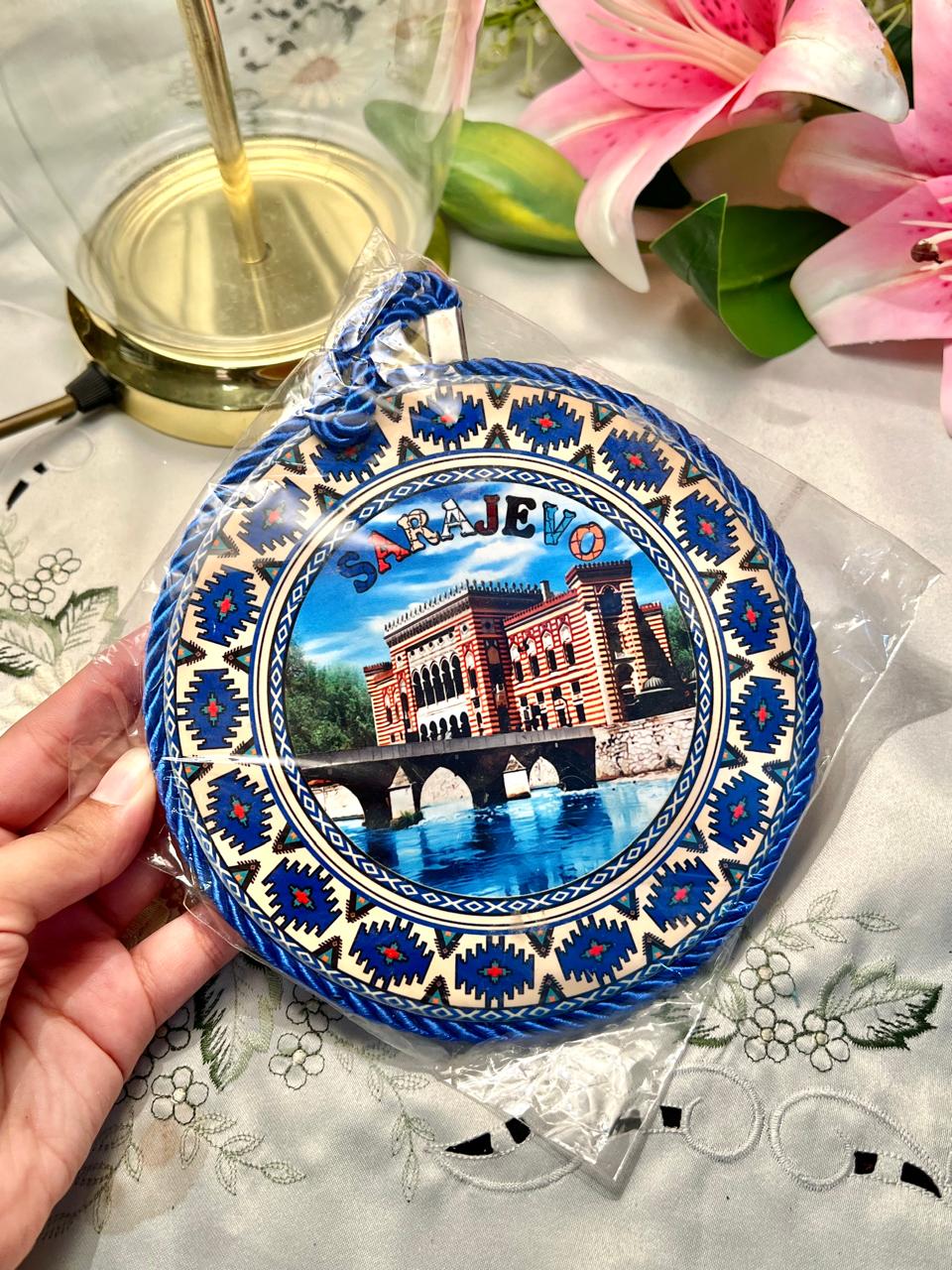 Sarajevo Scenic Wall Plaque Blue Trim Approx. 6.5 in