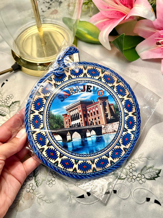 Sarajevo Scenic Wall Plaque Blue Trim Approx. 6.5 in