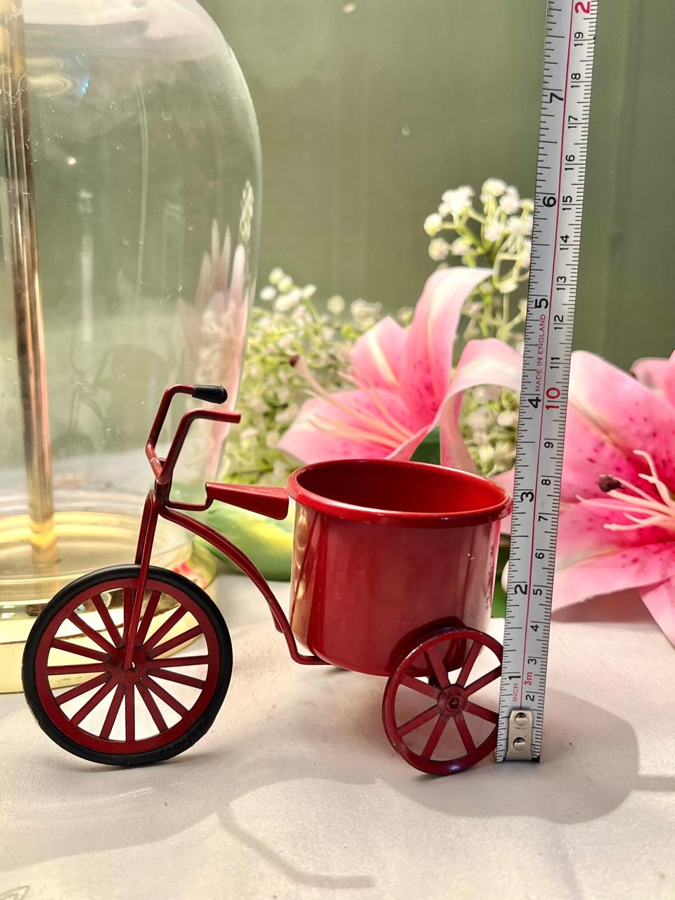 Red Metal Tricycle Planter Miniature Decor Approx. 4 in