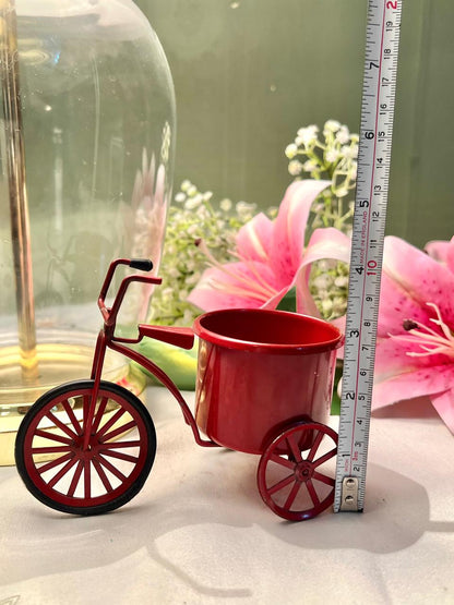 Red Metal Tricycle Planter Miniature Decor Approx. 4 in