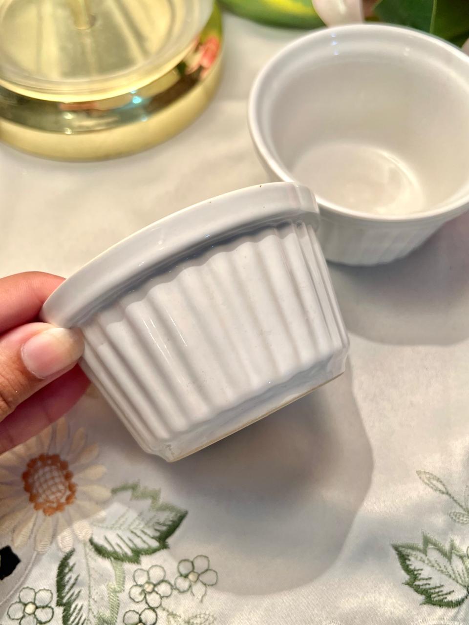 2-Piece White Ceramic Oven-Safe Ramekin Set Approx. 3.5 in
