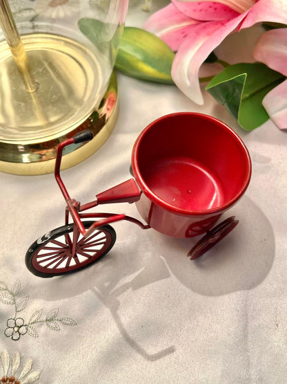 Red Metal Tricycle Planter Miniature Decor Approx. 4 in