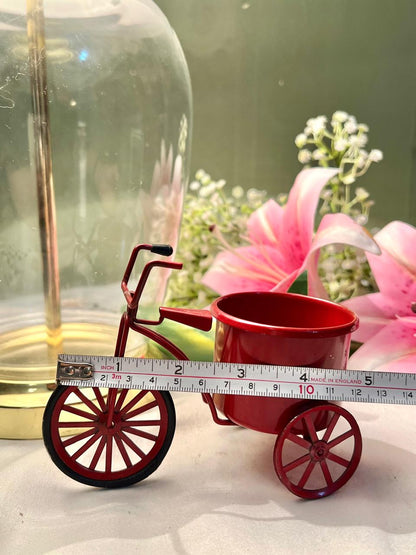 Red Metal Tricycle Planter Miniature Decor Approx. 4 in