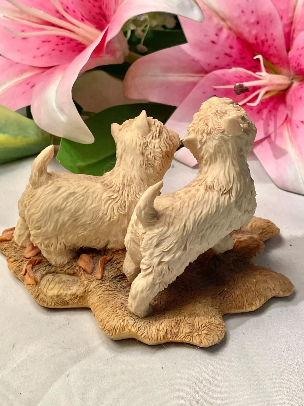 2-Piece Cream Terrier Dog Figurine Set Approx. 5 in
