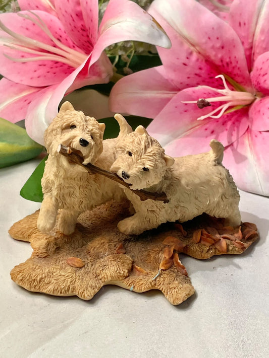 2-Piece Cream Terrier Dog Figurine Set Approx. 5 in