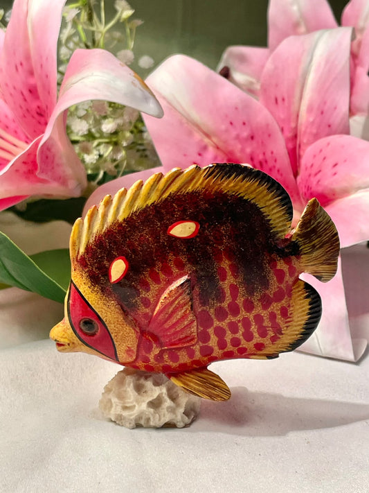 Vintage Tropical Fish Figurine on Coral Base Approx. 3.5 in