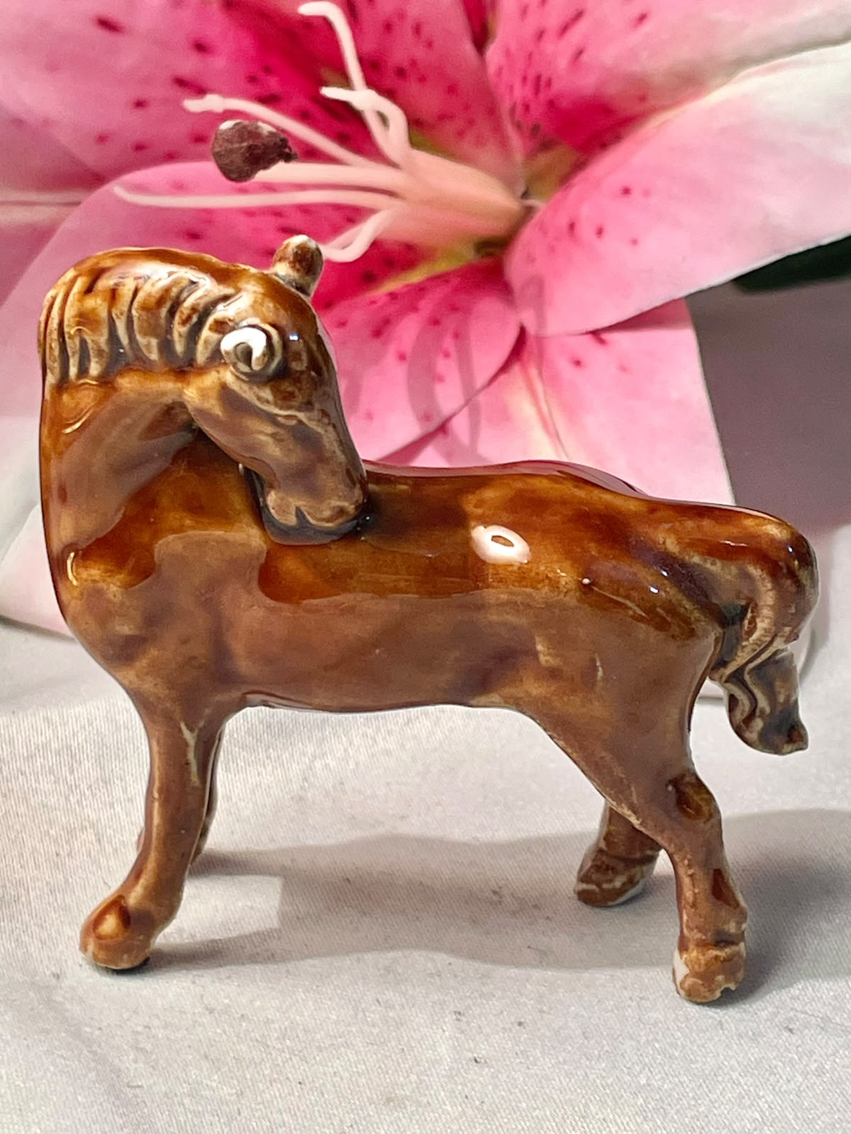Vintage Brown Horse Ceramic Figurine 2.5 in