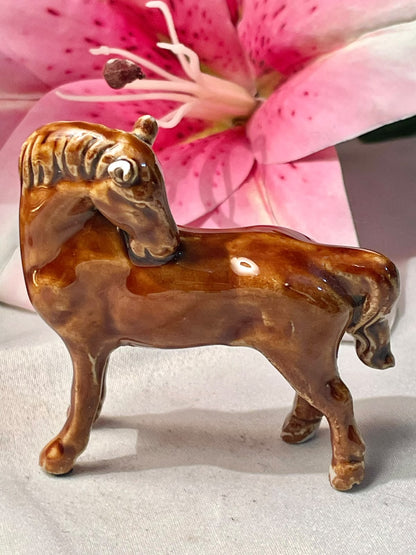 Vintage Brown Horse Ceramic Figurine 2.5 in