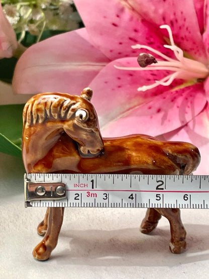 Vintage Brown Horse Ceramic Figurine 2.5 in