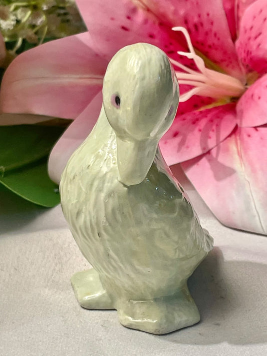Vintage Pale Green Duck Ceramic Figurine 3.25 in