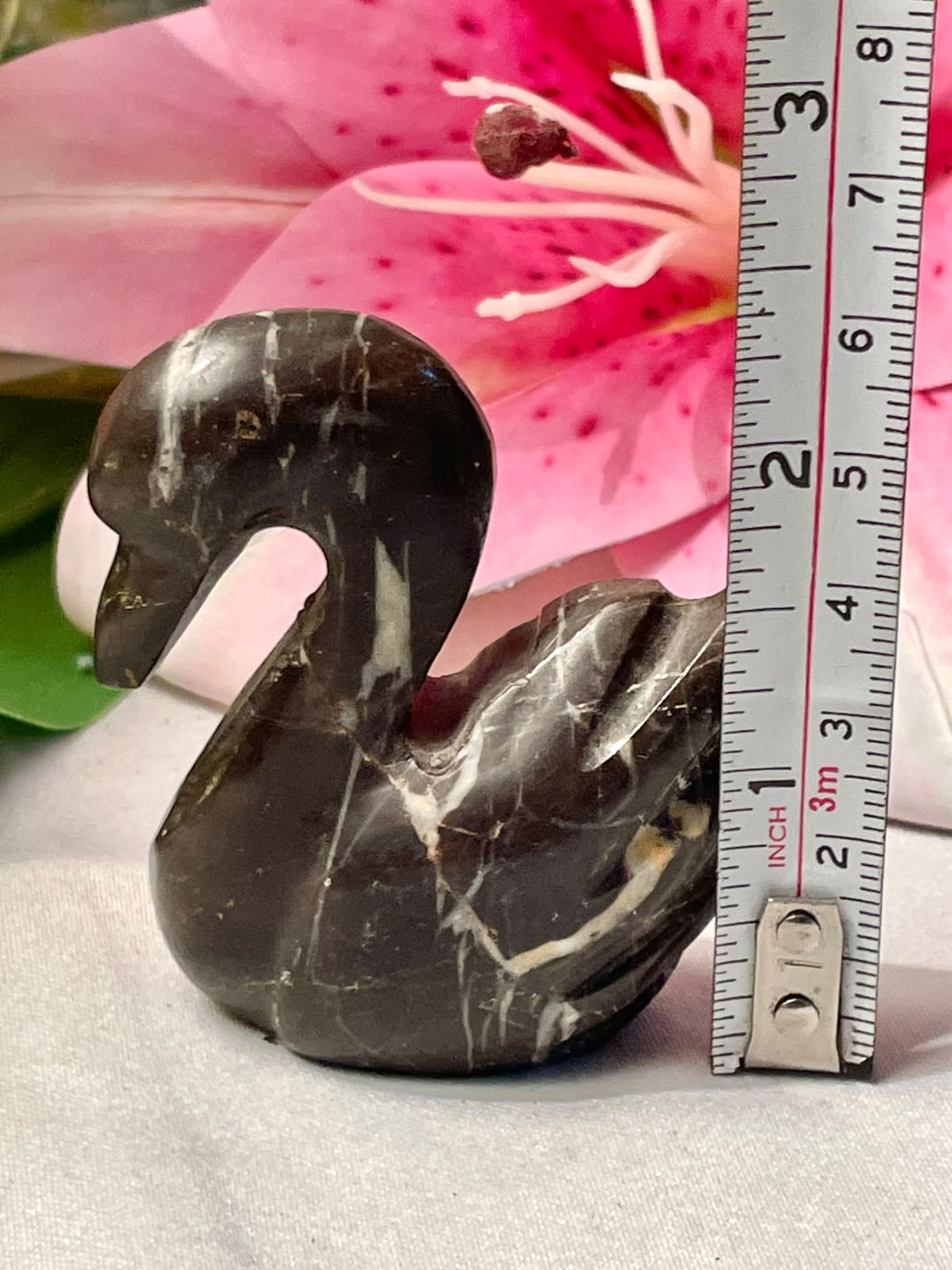 Vintage Dark Stone Swan Figurine 2.5 in