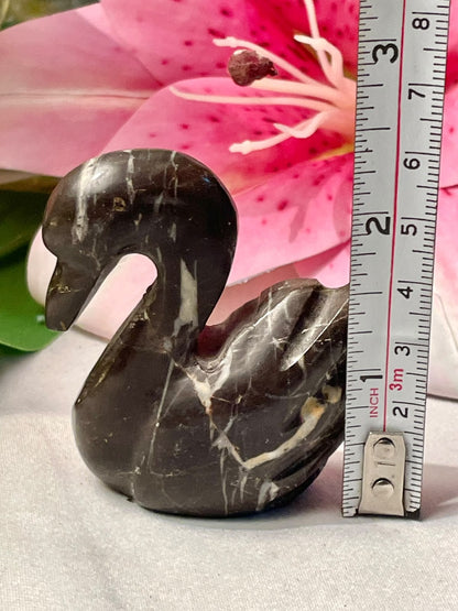 Vintage Dark Stone Swan Figurine 2.5 in