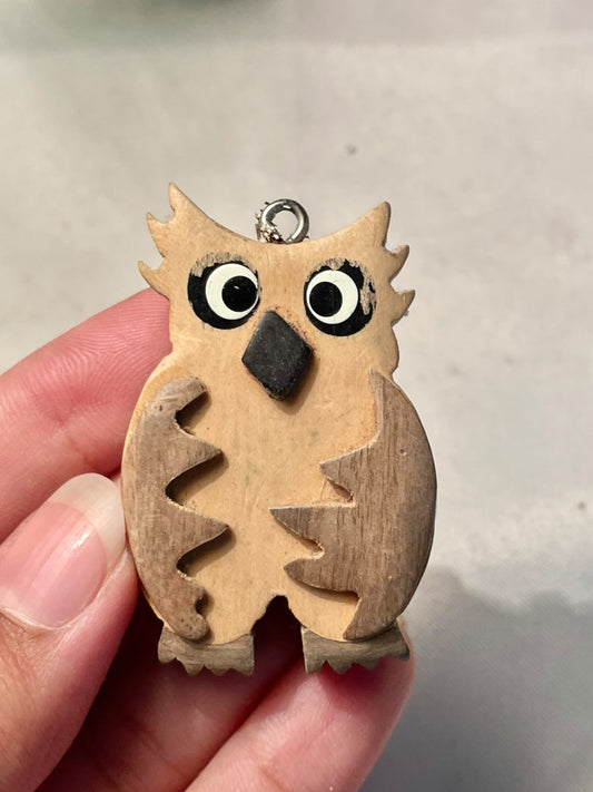 Vintage Wooden Owl Hanging Ornament 2 in