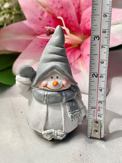 Vintage Grey Hat Snowman Miniature Figurine 3 in