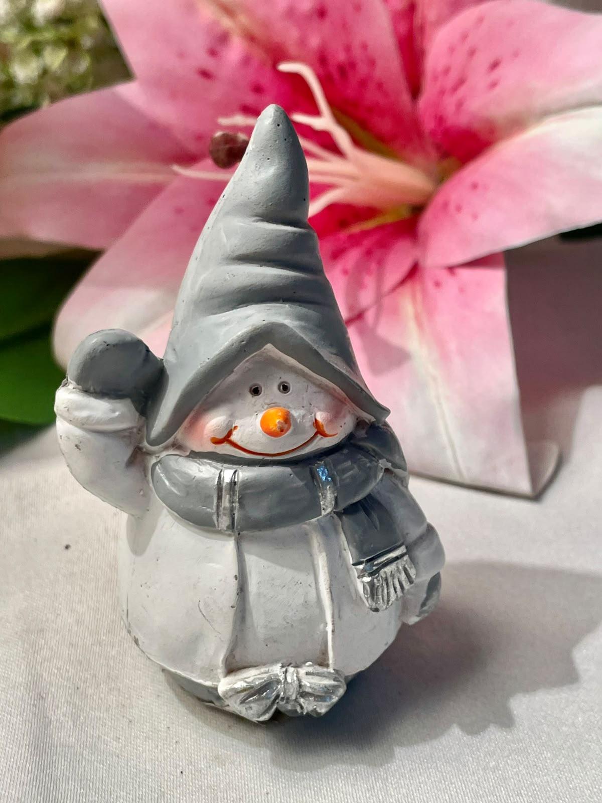 Vintage Grey Hat Snowman Miniature Figurine 3 in