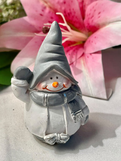Vintage Grey Hat Snowman Miniature Figurine 3 in
