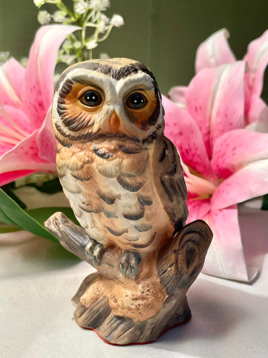 Vintage Brown Owl Ceramic Figurine 4.5 in