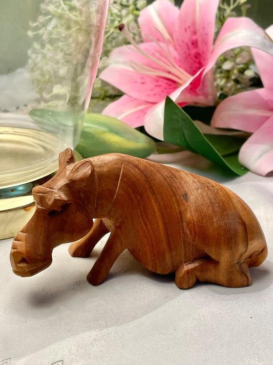Vintage Carved Wooden Pig Figurine 10 cm