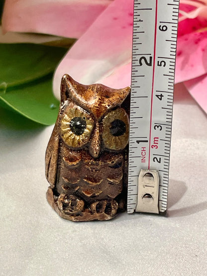 Vintage Owl Figurine Brown & Gold 4 cm