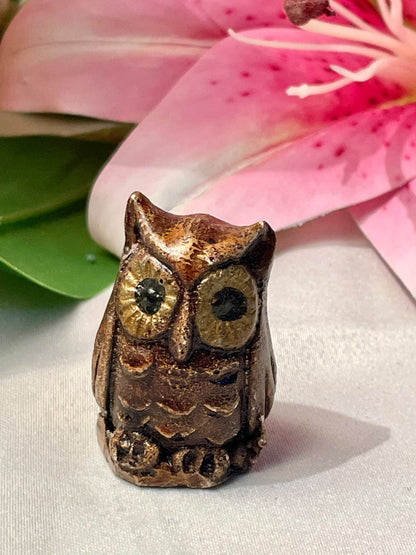 Vintage Owl Figurine Brown & Gold 4 cm
