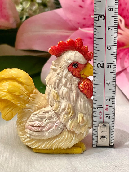 Rooster Miniature Figurine Red White & Yellow 2.5"