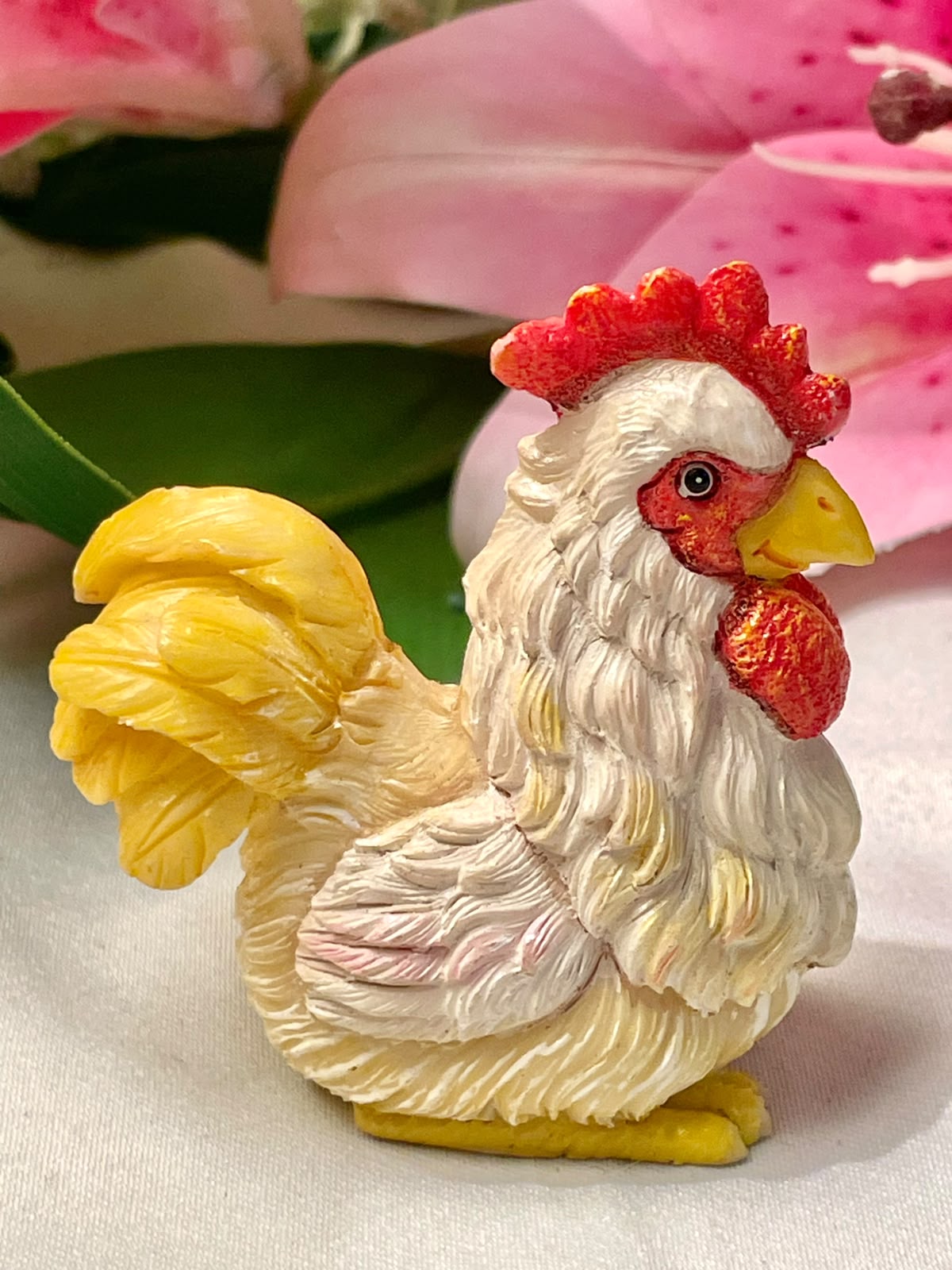 Rooster Miniature Figurine Red White & Yellow 2.5"
