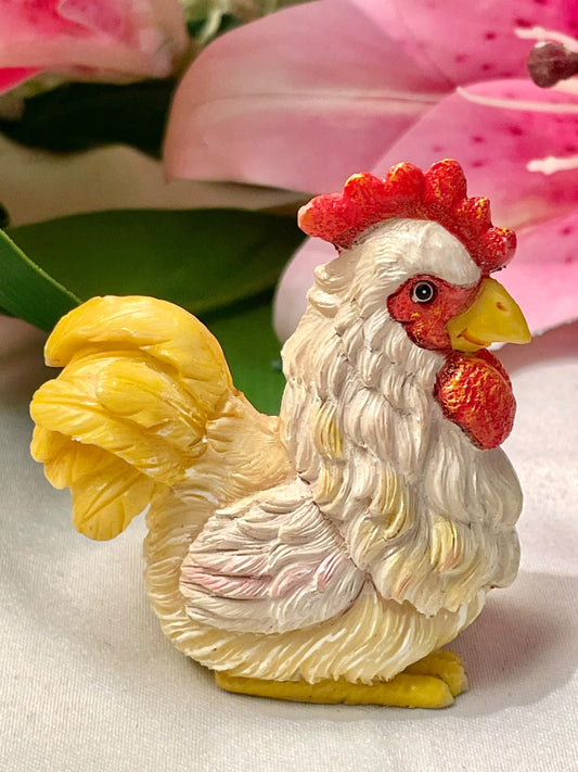 Rooster Miniature Figurine Red White & Yellow 2.5"