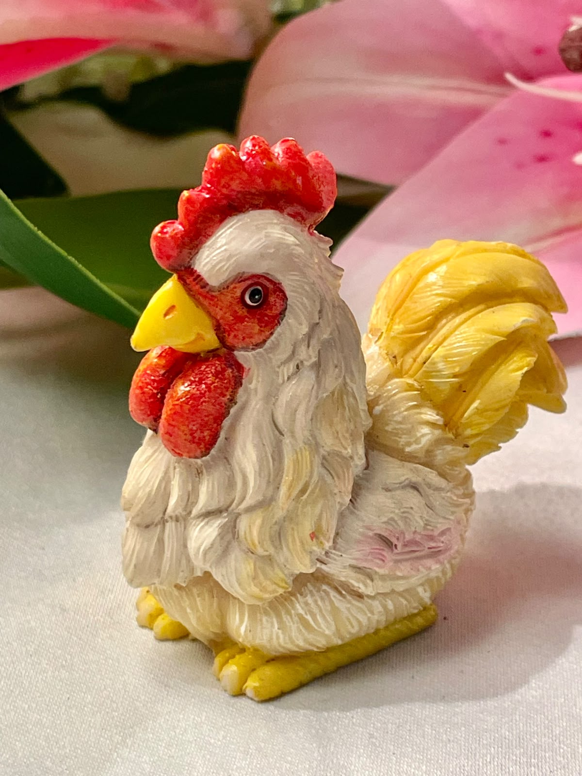 Rooster Miniature Figurine Red White & Yellow 2.5"
