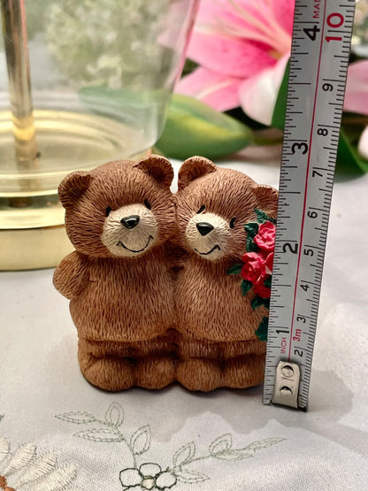 Teddy Bear Couple with Red Roses Figurine 3"