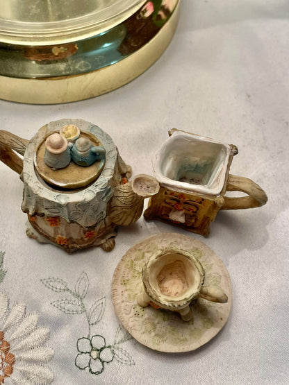 Miniature Tea Set Decor Trio with Teapot, Cup & Cabinet