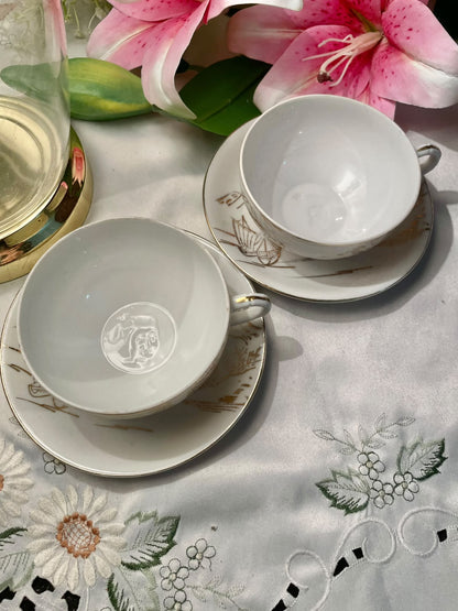 Gold Scenic Teacup & Saucer Set 4-Piece