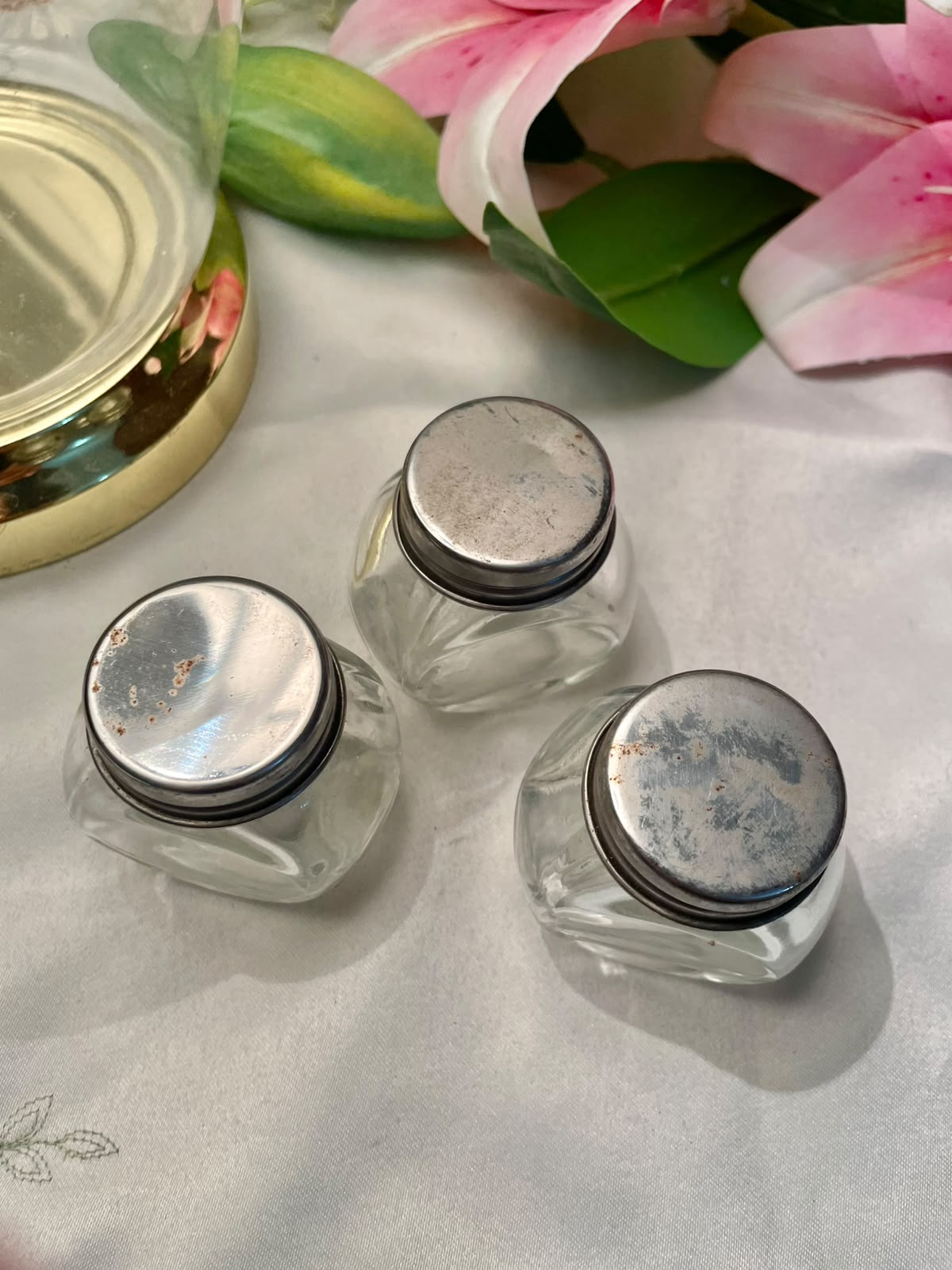 Clear Crystal Miniature Storage Jars with Metal Lids 3-Piece